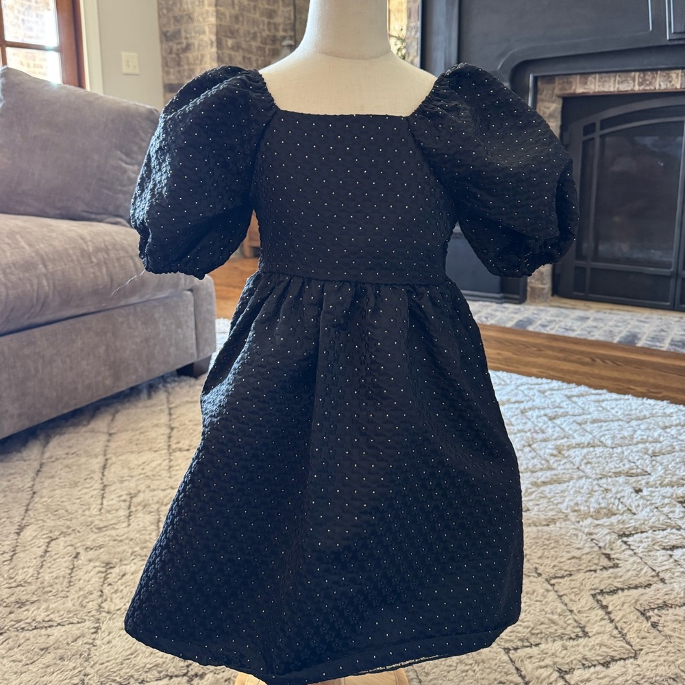Copper Key Black Puff Sleeve Kids Dress